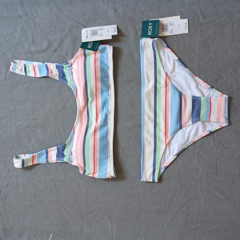 Roxy Line Up Bikini and Bralette NWT Women's Swimsuit Size XL